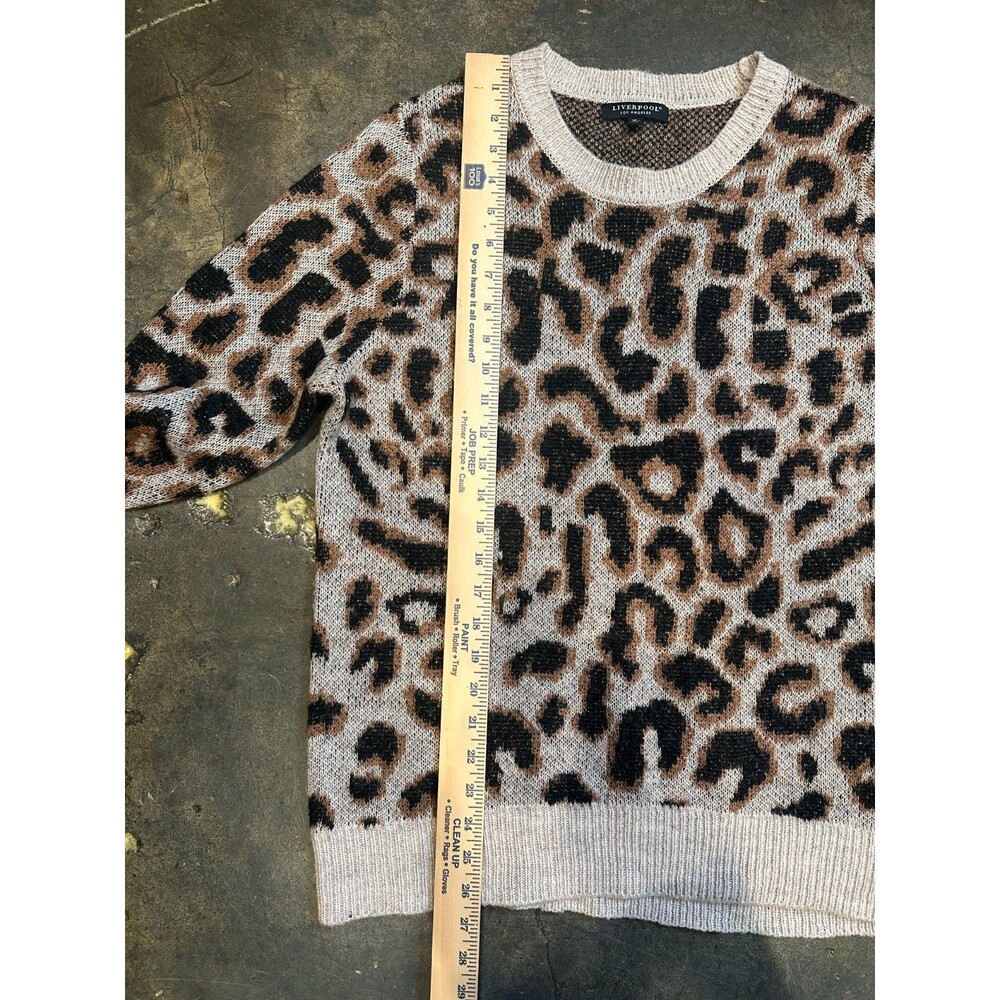 Liverpool Los Angeles Leopard Print Sweater Womens Medium Crewneck Fuzzy Knit - Picture 4 of 8